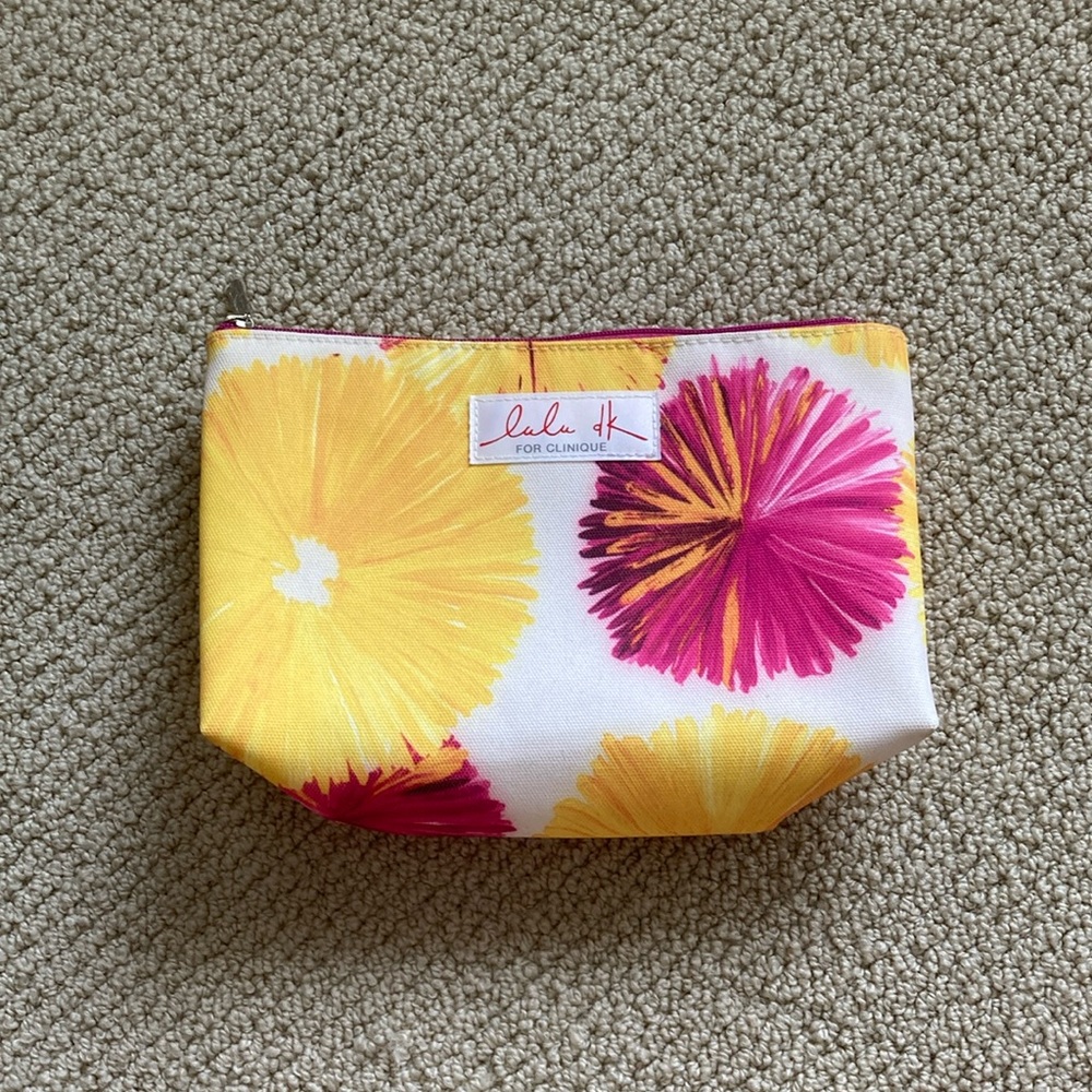 Lulu dK for Clinique Floral Pouch Zipper Bag Cosmetic Case Flowers Pink Red